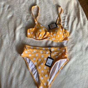 SUNN LAB SWIM 2 pc bathing suit NEW size small yellow pocket dot very cute!